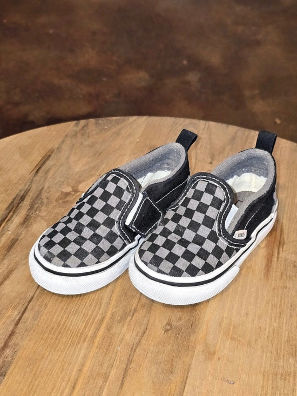VANS Toddler Classic Slip-On V Checkerboard Black Pewter Grey Size 6